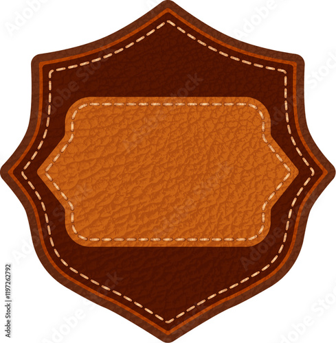 Leather label with grungy texture and seam. Brown lag element or sign, isolated for cloth design