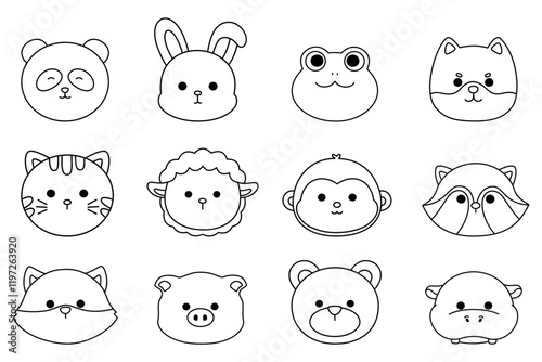 set of animals head doodle outline