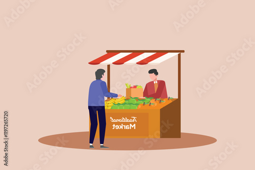 Outdoor street market concept. Colored flat vector illustration isolated.	