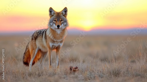 Coyote sunset grassland wildlife desert landscape nature photography