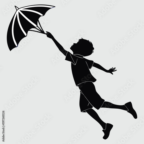 the boy trying to fly like a bird silhouette vector design art and illustration