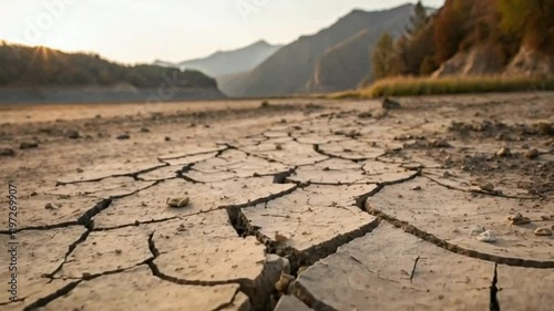drought season with dry river landscape, barren earth