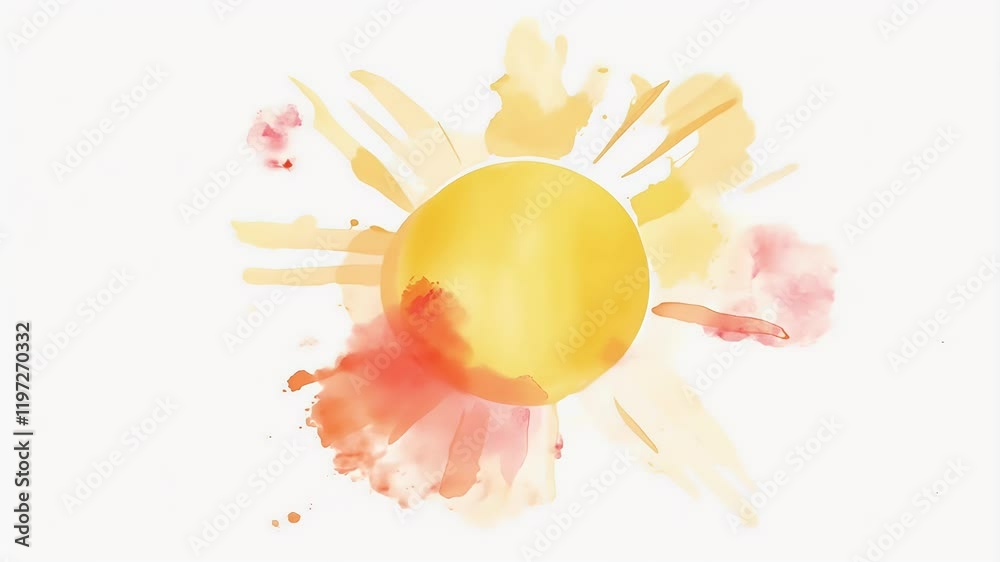 white set olated sun hand icons painting watercolor sun unusual sunlight shine isolated wet rise decoration warm print yellow signs holiday bright symbol sunny template stain painting circle burst