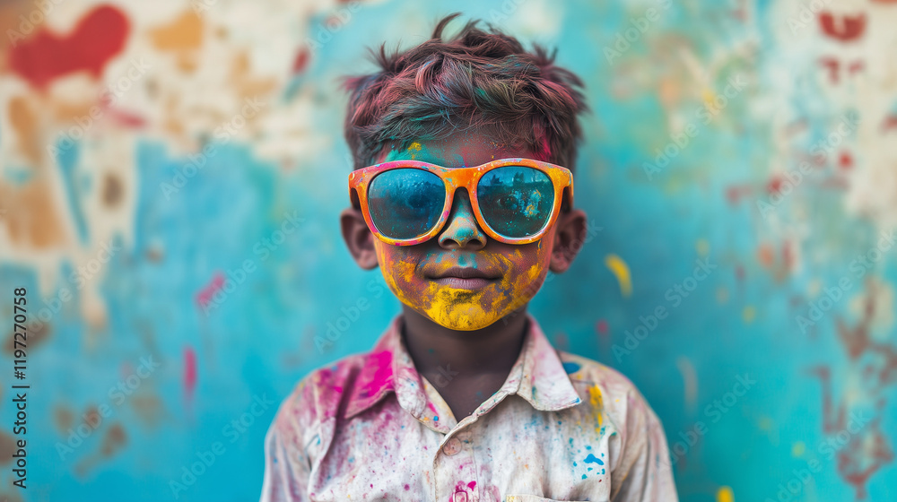 Young kid portrait after playing Holi Young kid portrait after playing Holi