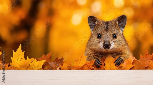 Captivating wildlife encounter a cute animal amid autumn leaves in a vibrant ecosystem nature photography perspective photo