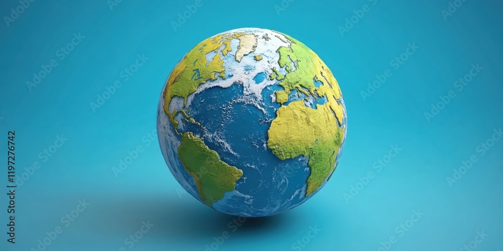 Obraz premium Detailed Earth Globe Model 3D Render Blue Background Global Map