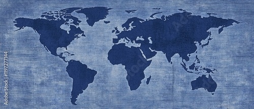 World Map Indigo Blue Textile Design Global Travel Background