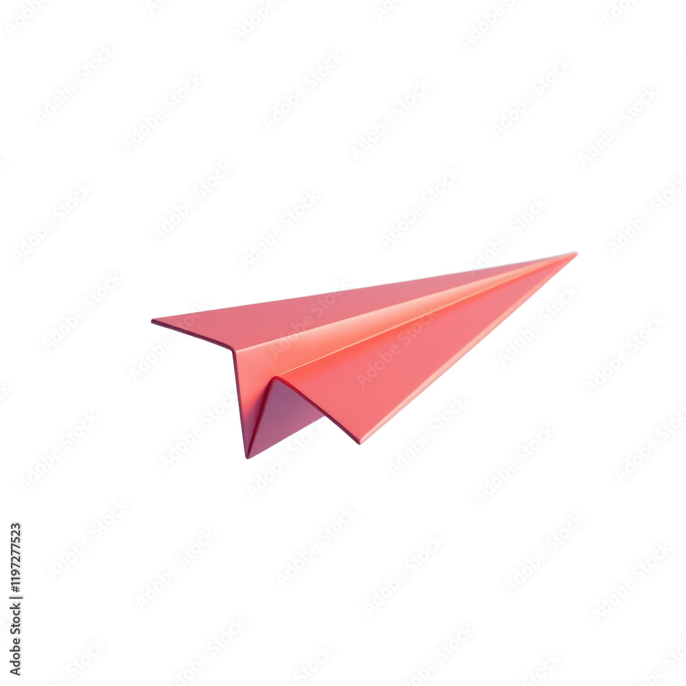 coral paper airplane in flight against a light-blue background coral paper airplane in flight against a light-blue background