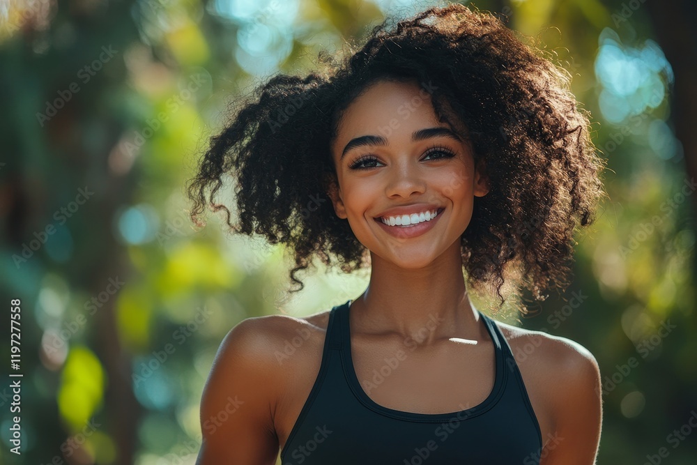 Happy athletic woman jogging while exercising in park. Generative AI