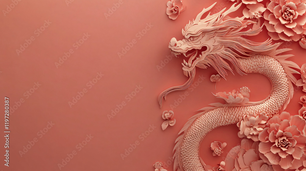 Happy chinese new year, the dragon zodiac sign with flower,lantern,asian elements gold paper cut style on color background, Generative ai Happy chinese new year, the dragon zodiac sign with flower,lantern,asian elements gold paper cut style on color background, Generative ai