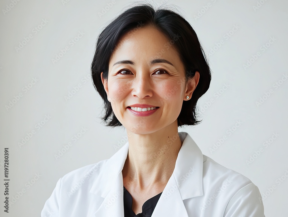 Female doctor smiling and talking to patient in hospital, white background, professional medical consultation, healthcare communication, positive doctor-patient interaction, medical environment Female doctor smiling and talking to patient in hospital, white background, professional medical consultation, healthcare communication, positive doctor-patient interaction, medical environment