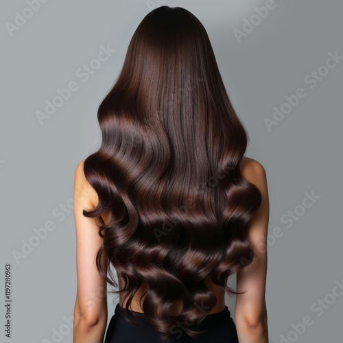 wavy hair brunette back view.
