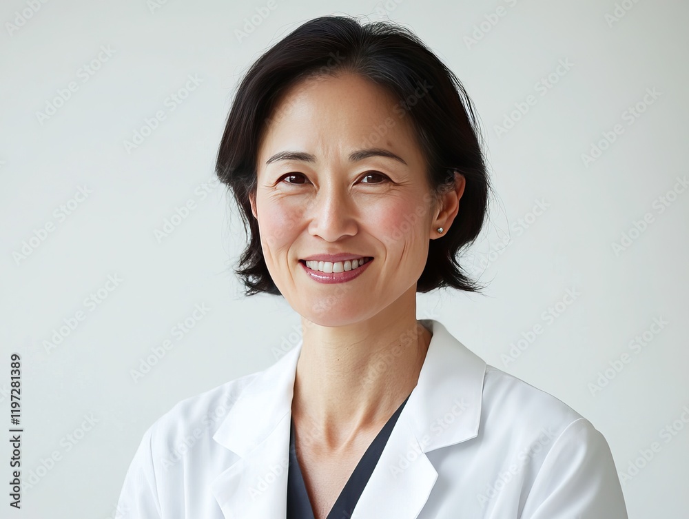 Female doctor smiling and talking to patient in hospital, white background, professional medical consultation, healthcare communication, positive doctor-patient interaction, medical environment Female doctor smiling and talking to patient in hospital, white background, professional medical consultation, healthcare communication, positive doctor-patient interaction, medical environment