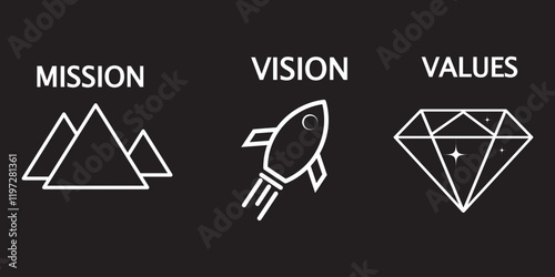 Mission goal vision values icon. Organization mission vision values icon design vector