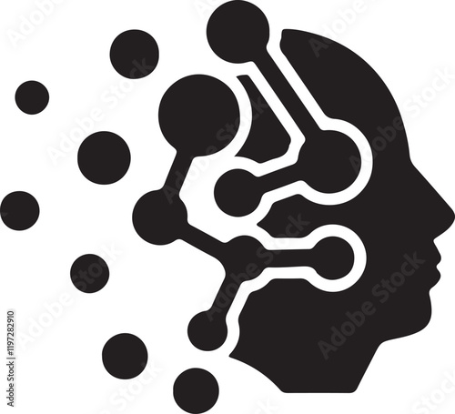 The illustration of a head with half network fiber silhouette