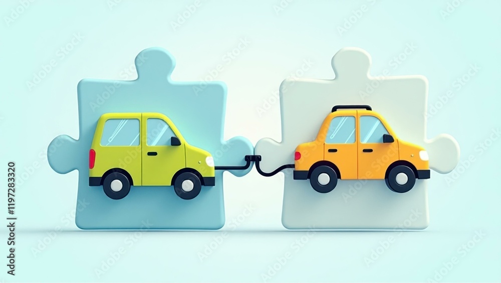 puzzle with electric vehicles icons, 2d flat icons illustration puzzle with electric vehicles icons, 2d flat icons illustration