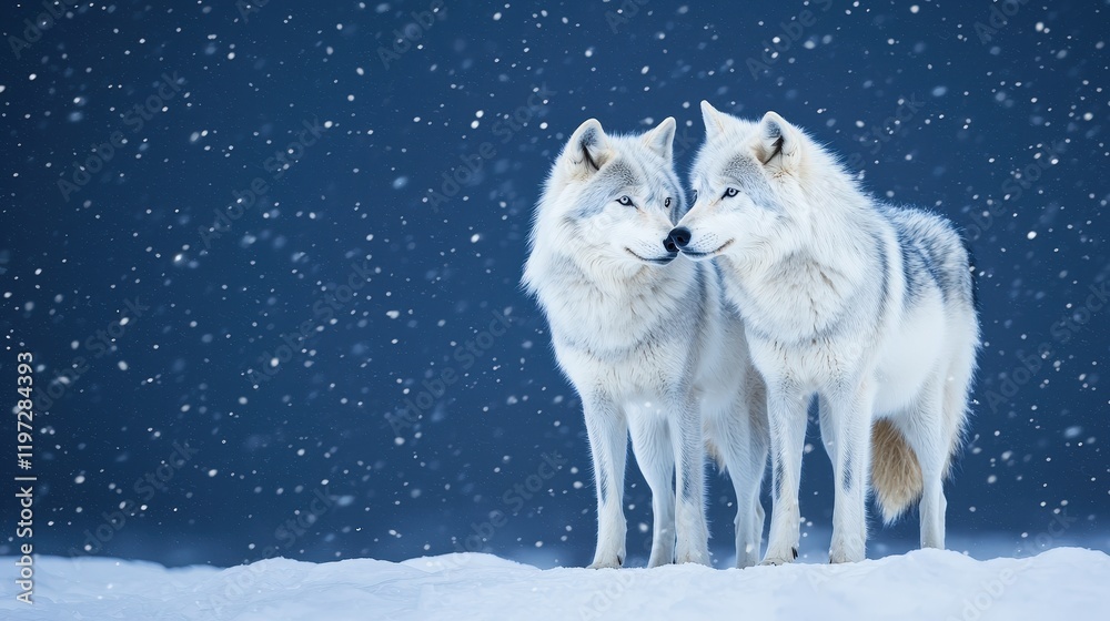 Fototapeta premium Majestic arctic wildlife wolves in snowy ecosystem nature photography winter wonderland close-up perspective