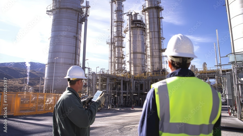 Engineers conduct performance tests on an industrial boiler at a petrochemical facility, ensuring safe and efficient operation.
