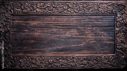 Dark Wooden Carved Frame with Floral Design photo