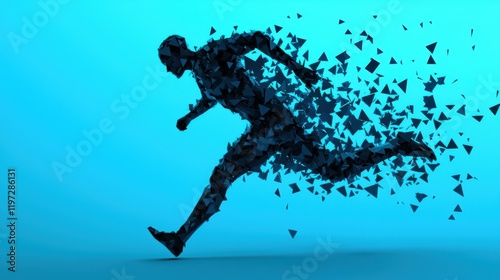 Dynamic Abstract Runner Shattering Into Geometric Shapes in Motion