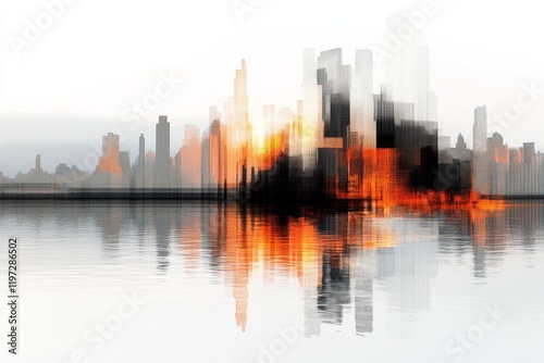A pixel art-style cityscape with glowing V-Ray lighting effects, showcasing detailed textures and reflective surfaces in a small-scale aesthetic