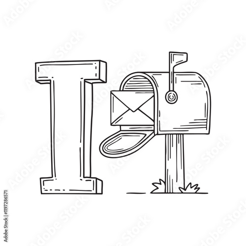 A doodle illustration of letter I and Inbox