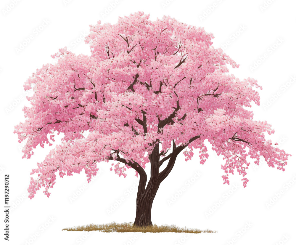 Obraz premium A Delicate Pink Cherry Blossom Tree in Springtime , isolated on white background PNG