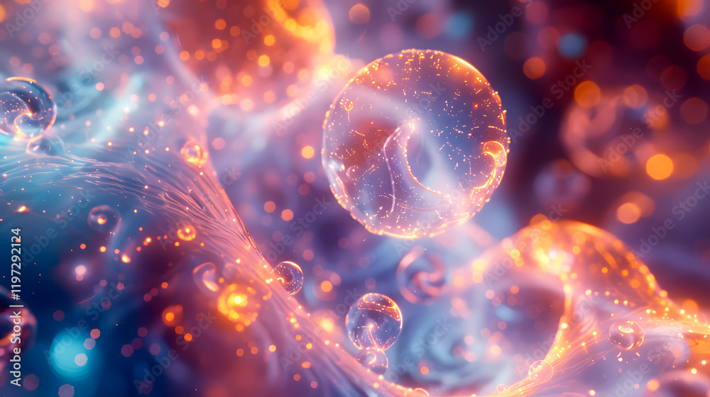 Glowing Abstract Molecular Structure with Colorful Light Effects Glowing Abstract Molecular Structure with Colorful Light Effects