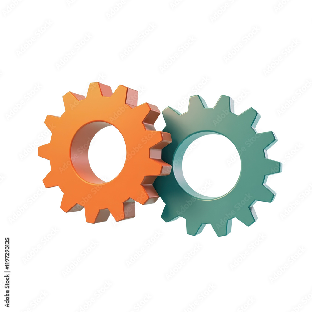 two interlocking 3d gears showing collaboration and two interlocking 3d gears showing collaboration and
