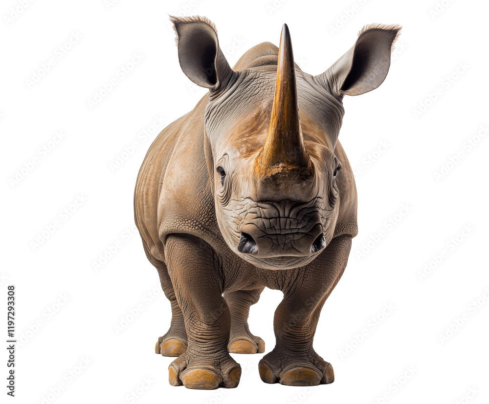 Fototapeta premium Majestic White Rhinoceros Portrait: A Symbol of Strength and Conservation , isolated on white background PNG