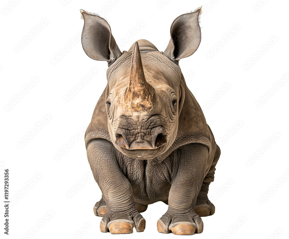 Obraz premium Majestic Baby Rhino Portrait - A Powerful Symbol of Conservation , isolated on white background PNG