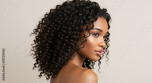 Stunning Black Woman with Curly Hair Profile View Natural Beauty Portrait