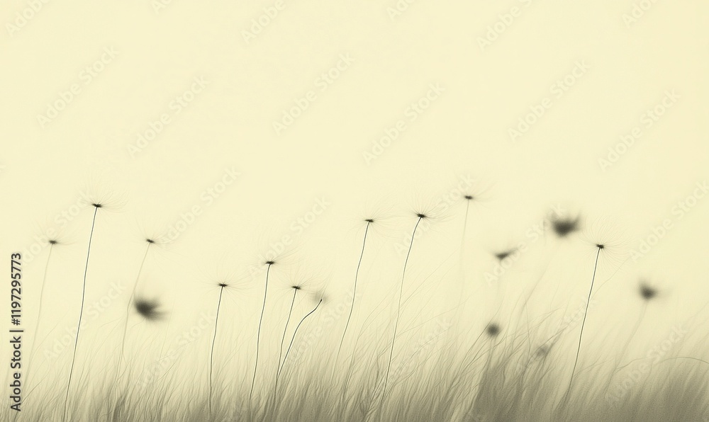 Obraz premium Sepia toned wildflowers swaying in gentle breeze, serene nature background, suitable for calming visuals