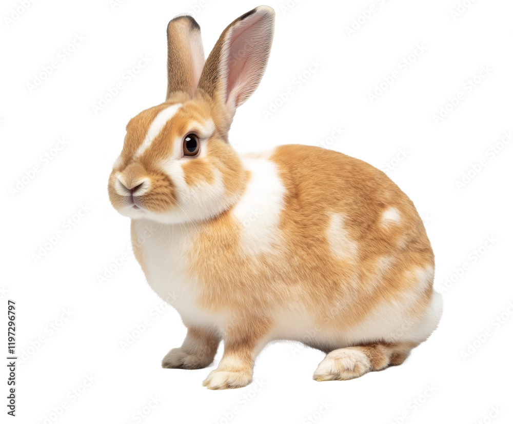 Fototapeta premium Adorable Spotted Rabbit: A Charming Pet Portrait , isolated on white background PNG