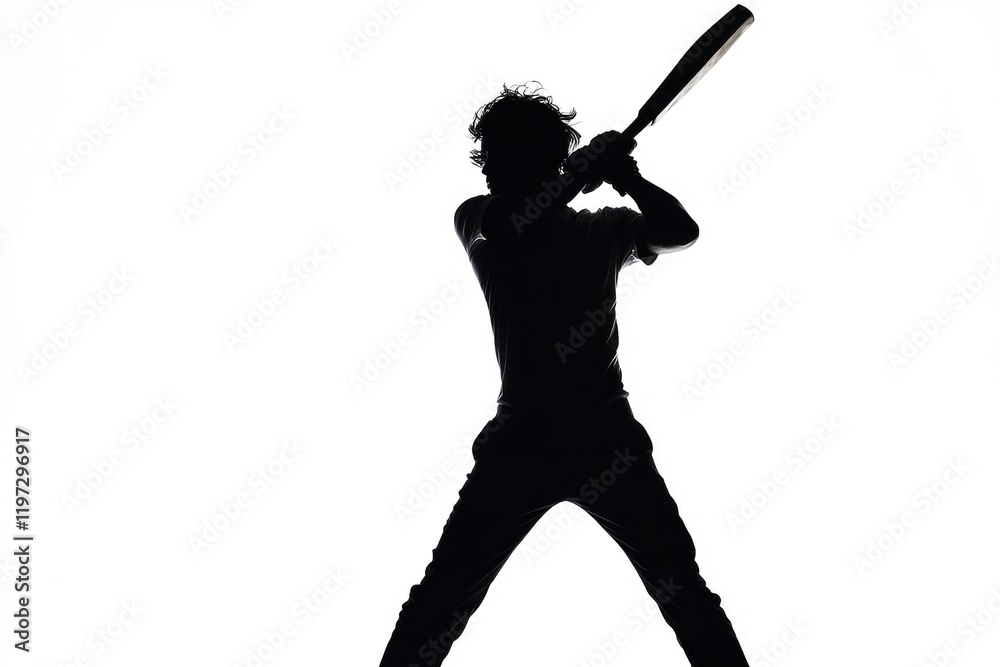 Dynamic Silhouette of a Cricket Batsman in Action Against a Backlit Background Dynamic Silhouette of a Cricket Batsman in Action Against a Backlit Background