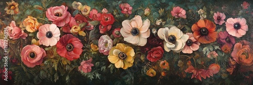Panel kuchenny z motywem Anemone Blossom Landscape. Vibrant Floral Background Featuring a Sea of Colorful Flowers