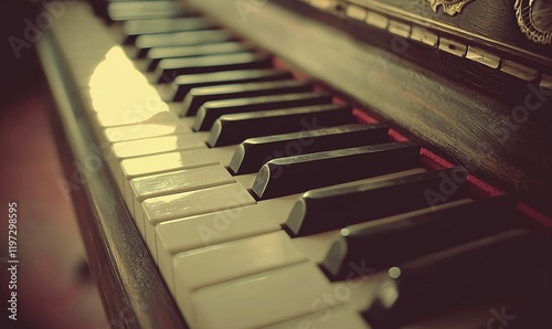 Wallpaper Mural Vintage piano keys close-up, soft light, antique instrument, classical music practice Torontodigital.ca
