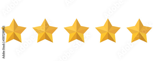 Five stars customer product review icon, five star rating icon, golden color trendy style five star rating icon.