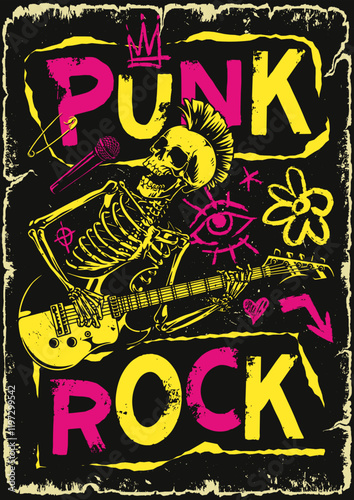Skeleton musician performing punk rock music