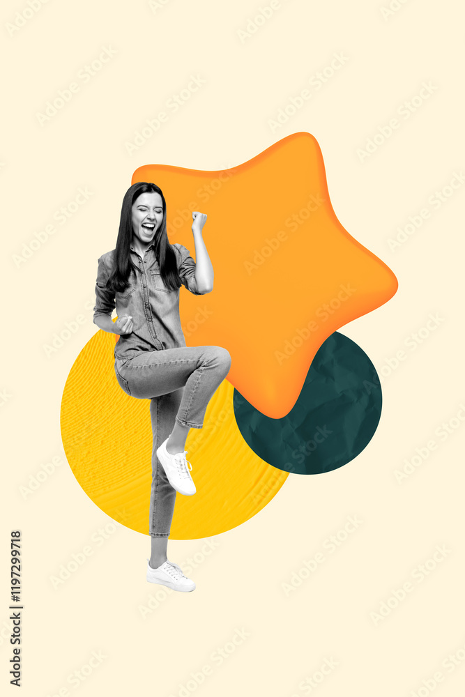Foto Trend image vertical photo collage of excited girl stand star rate development p
