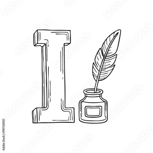 A doodle illustration of letter I and Ink