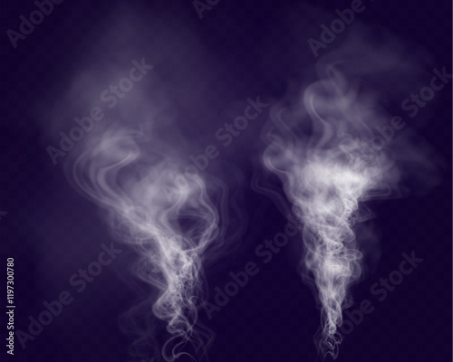	
White figured smoke on dark background. Abstract overlay element for artistic compositions and creative design projects.
