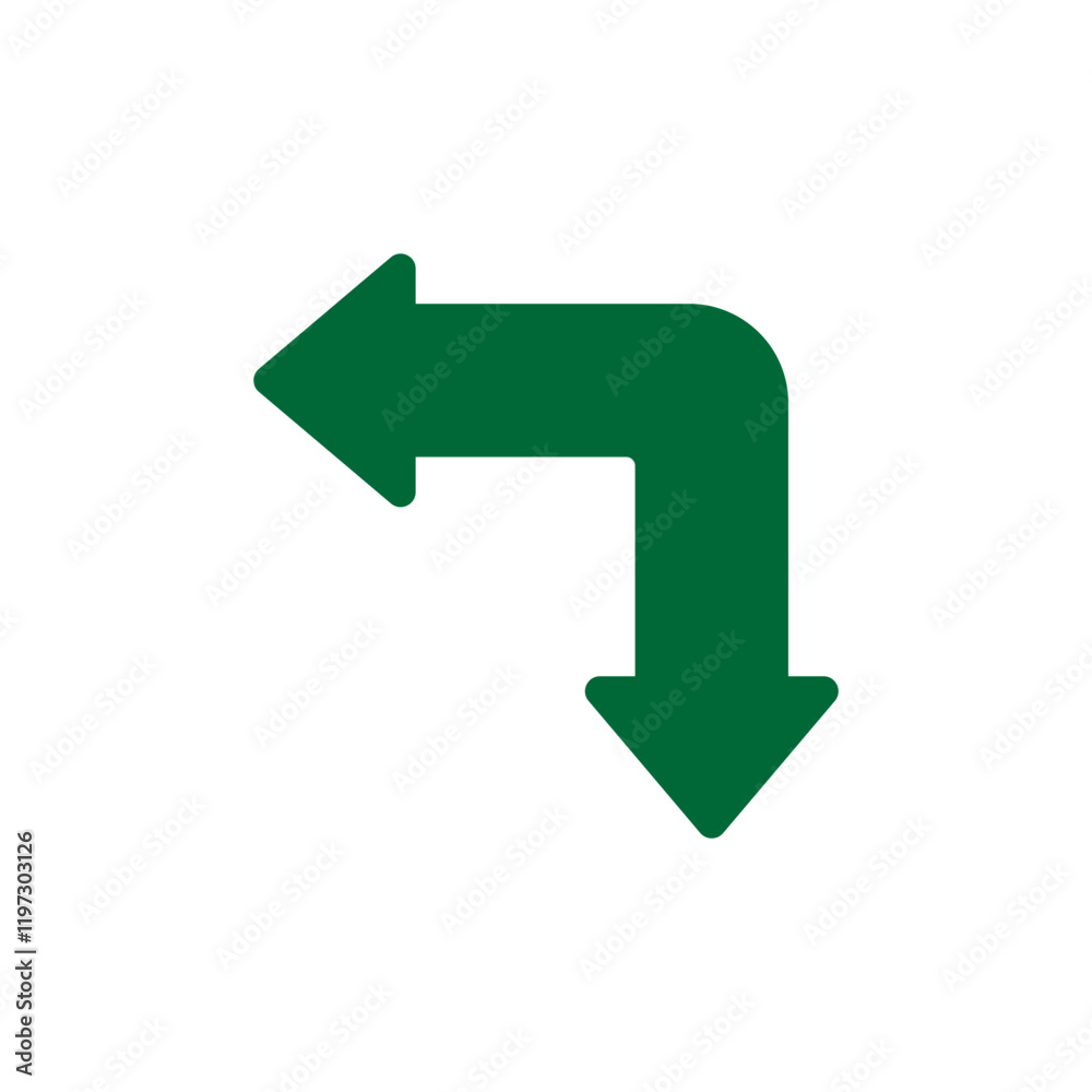 Bent dual and double sided arrow. Angled curved shape. Bent dual and double sided arrow. Angled curved shape.