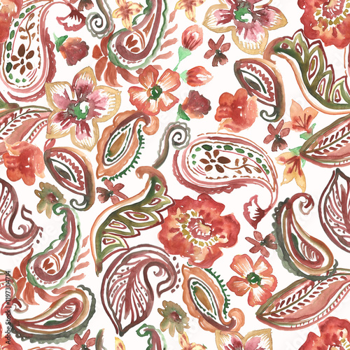 watercolor beautiful paisley mix floral seamless floral print pattern 