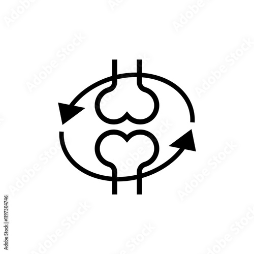 Two bones together icon and round arrows. Vector isolated illustration on white background.