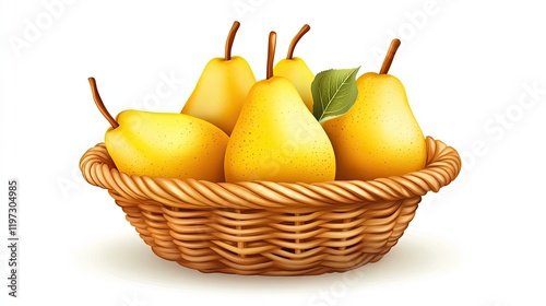 Yellow Pears in a Wicker Basket Fresh Harvest photo