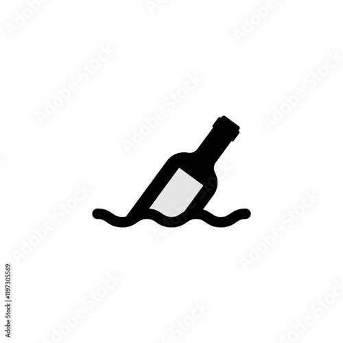 A bottle message floats on the waves in the water. Vector icon and logo.