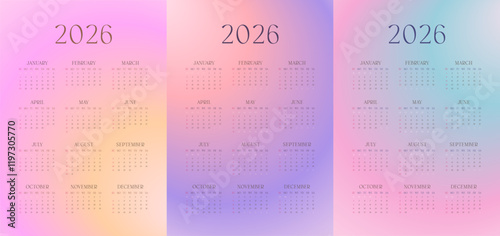 2026 Gradient Pastel Calendar Set, One Page Annual Design, Aesthetic and Minimal Wall Templates, Printable and Editable for Home or Office Use