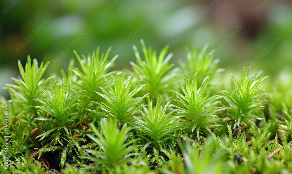 Bright green moss sprouts growing on a bed of moss in a forest Bright green moss sprouts growing on a bed of moss in a forest
