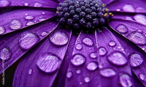 Close-up of purple flower petals with water droplets, macro photography for nature backgrounds